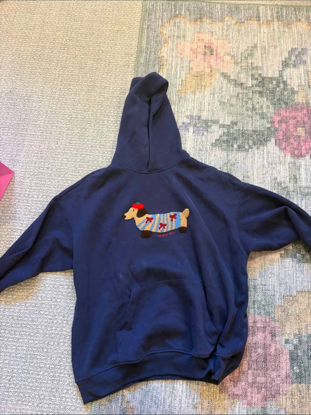 Aelfric Eden Navy Hoodie with Embroidered Dog Applique